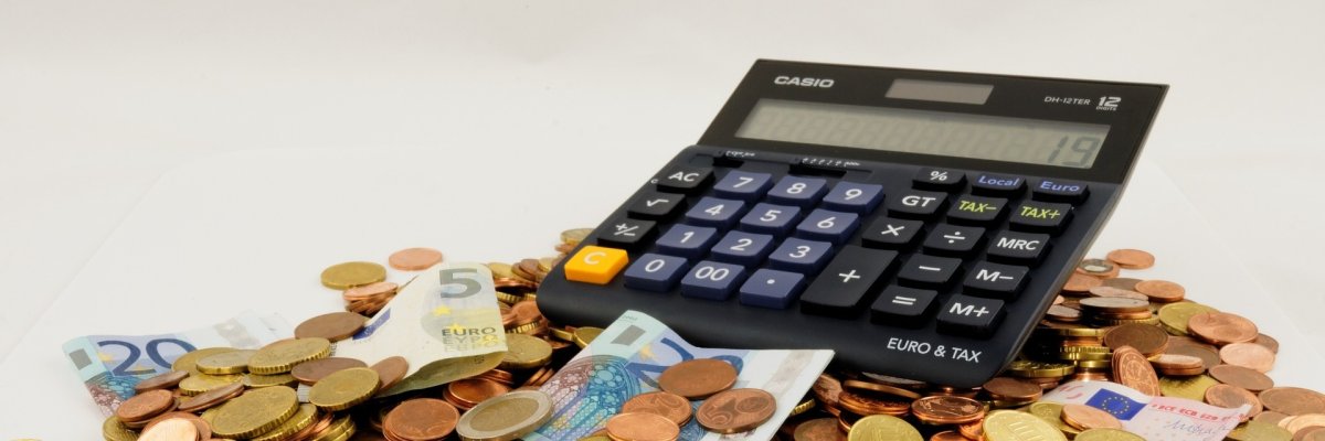 Auf diesem Bild sehen Sie Geld und einen Taschenrechner. 