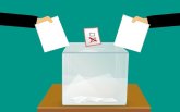 In der Mitte ist eine Abstimmungsurne mit bereits eingeworfenen Abstimmungszetteln positioniert. Die Urne ist transparent. Von links und rechts wollen zwei Personen jeweils einen Abstimmungszettel einwerfen. In der Mitte Ist ein Abstimmungszettel mit zwei Kästchen zu erkennen. wovon einer mit einem roten Kreuz versehen ist.