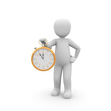 Eine Person hält eine Taschenuhr in der rechten Hand. Die Uhrzeit steht auf 11:55 Uhr